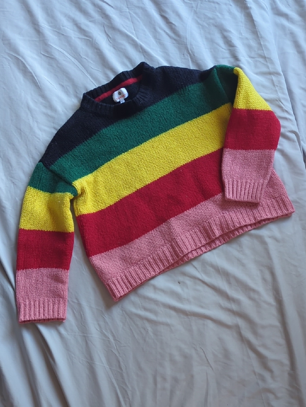 Sundry Multicolor Striped Crewneck Sweater - Black, Green, Yellow, Red, Pink